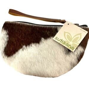 NWT * SUTISANA Cow Hide Half Moon Zip Clutch Wristlet in Pinto